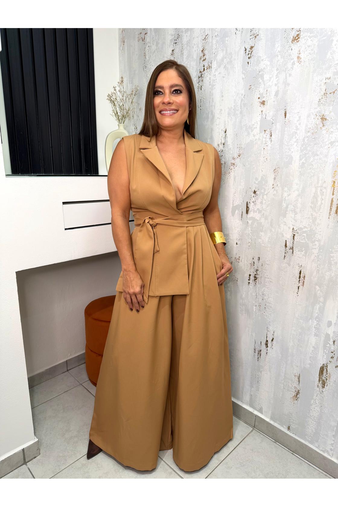Belted Denim Wide-Leg Jumpsuit