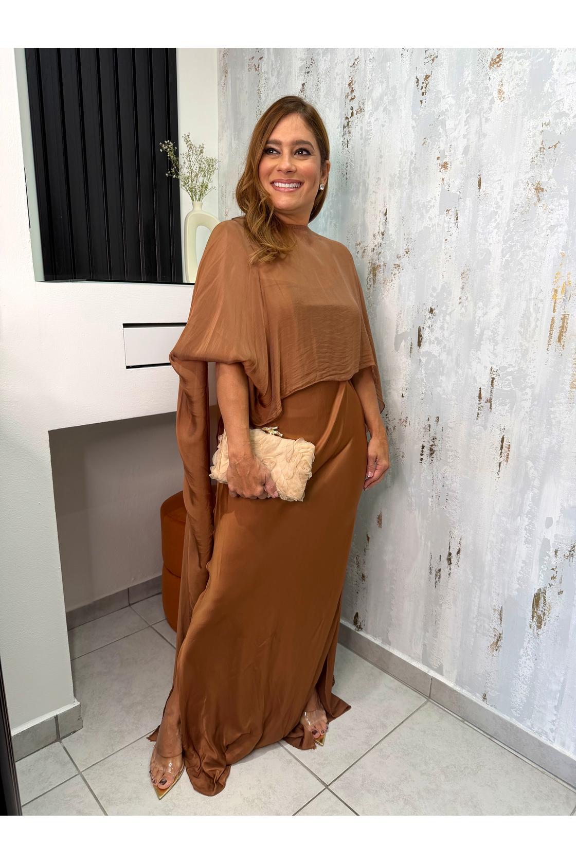 Chiffon Asymmetric Poncho Top & Maxi Dress Satin