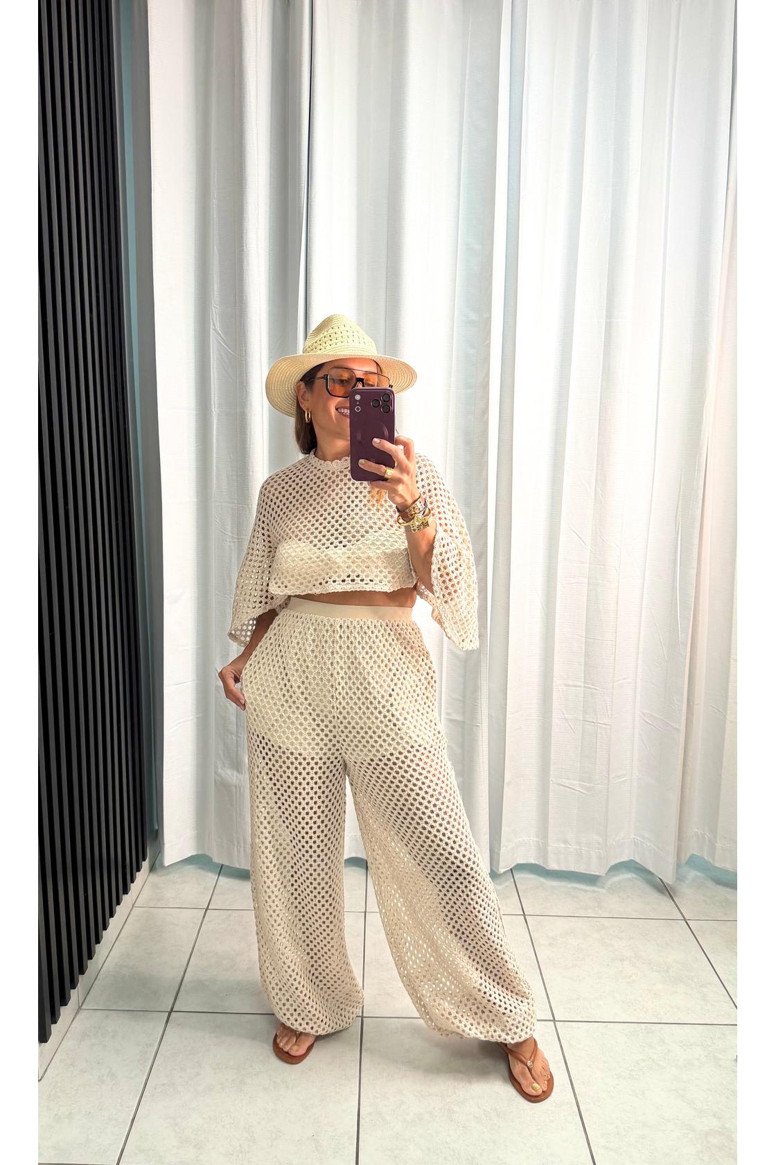 Set Crochet Cropped Top & Pants