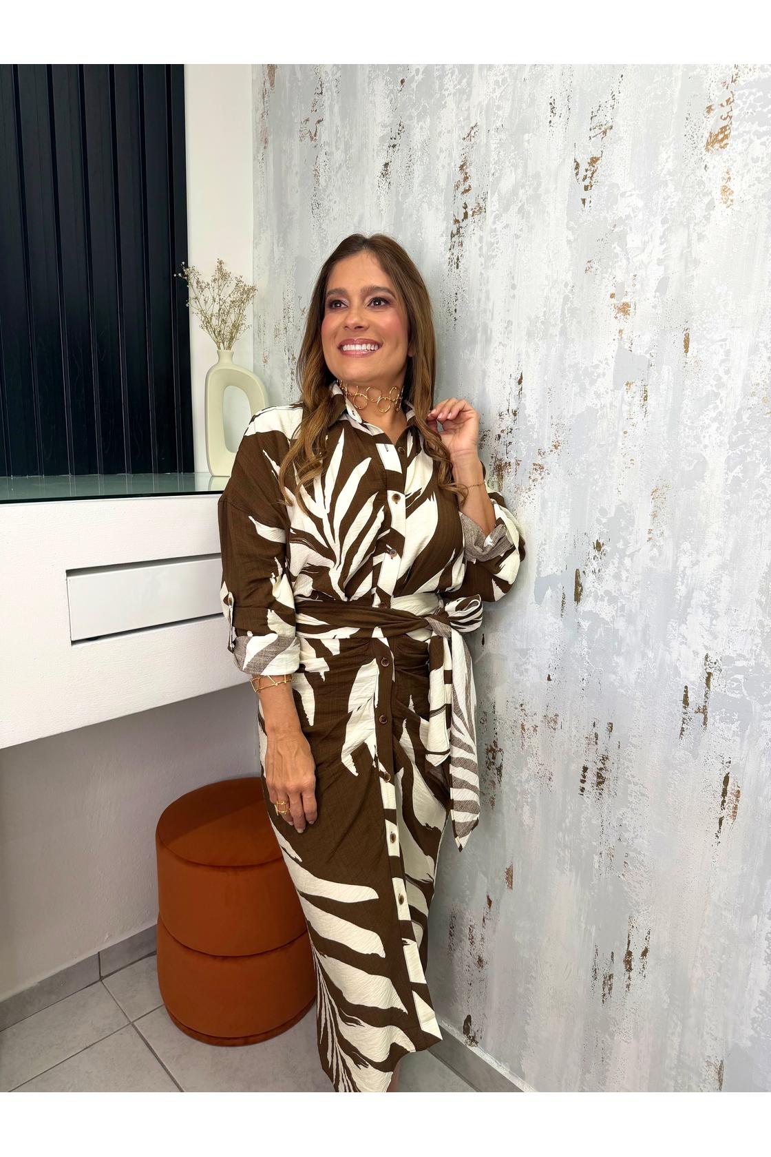 Tropical Print Button-Down Midi Dress