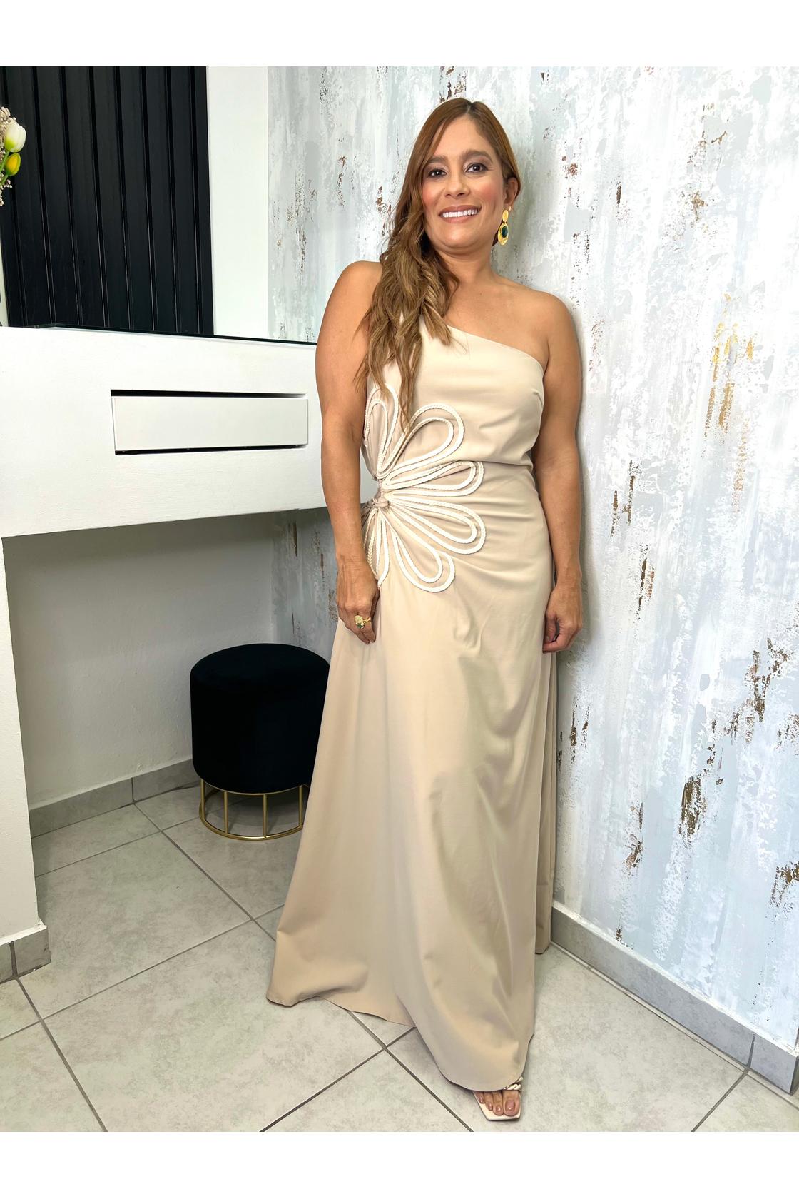 One Shoulder Flower Maxi Dress