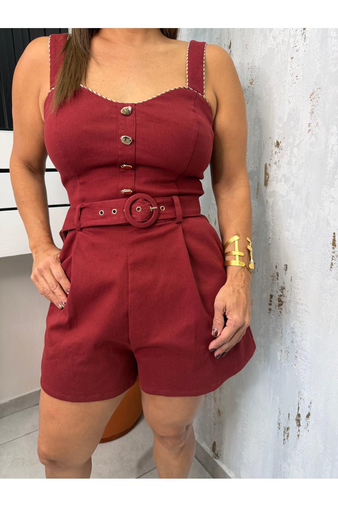 Burgundy Belted Romper