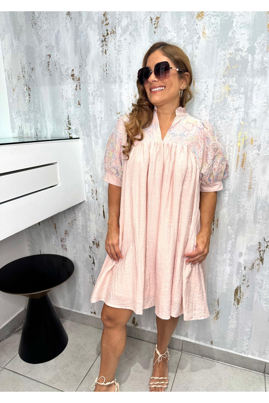 Embroidered Flower Midi Dress