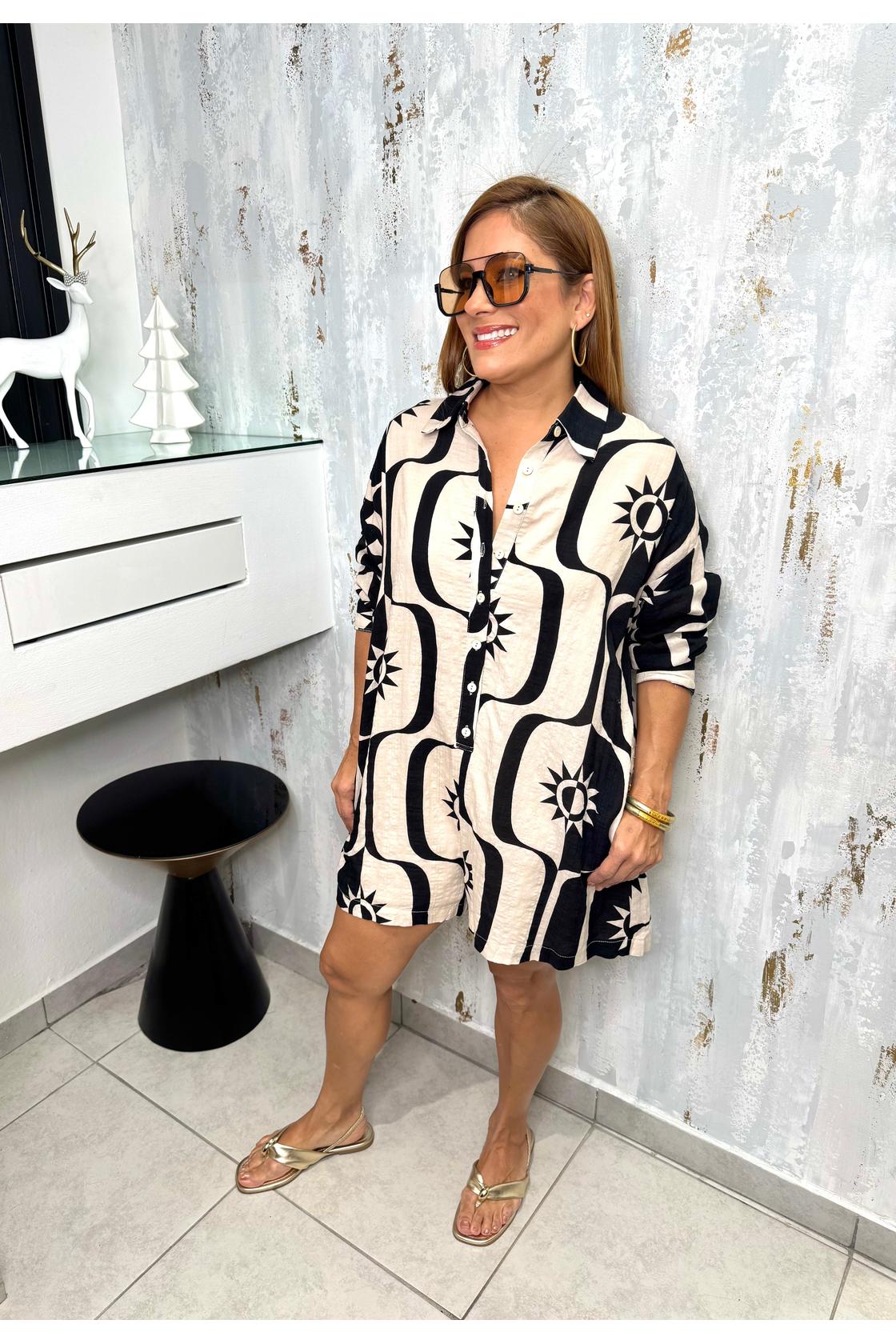 Printed Button Down Romper