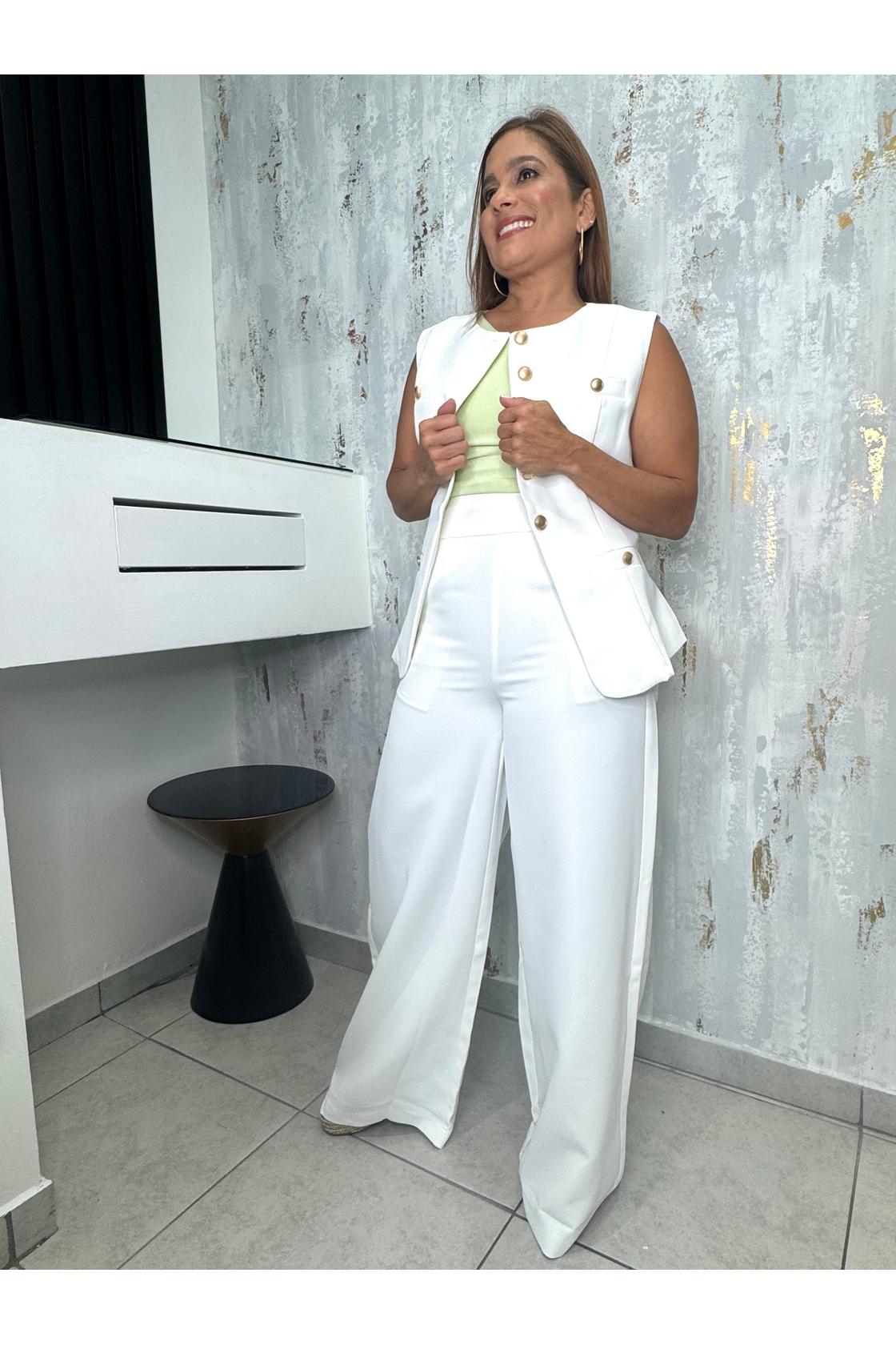 Set Vest Button & High Waist Pants