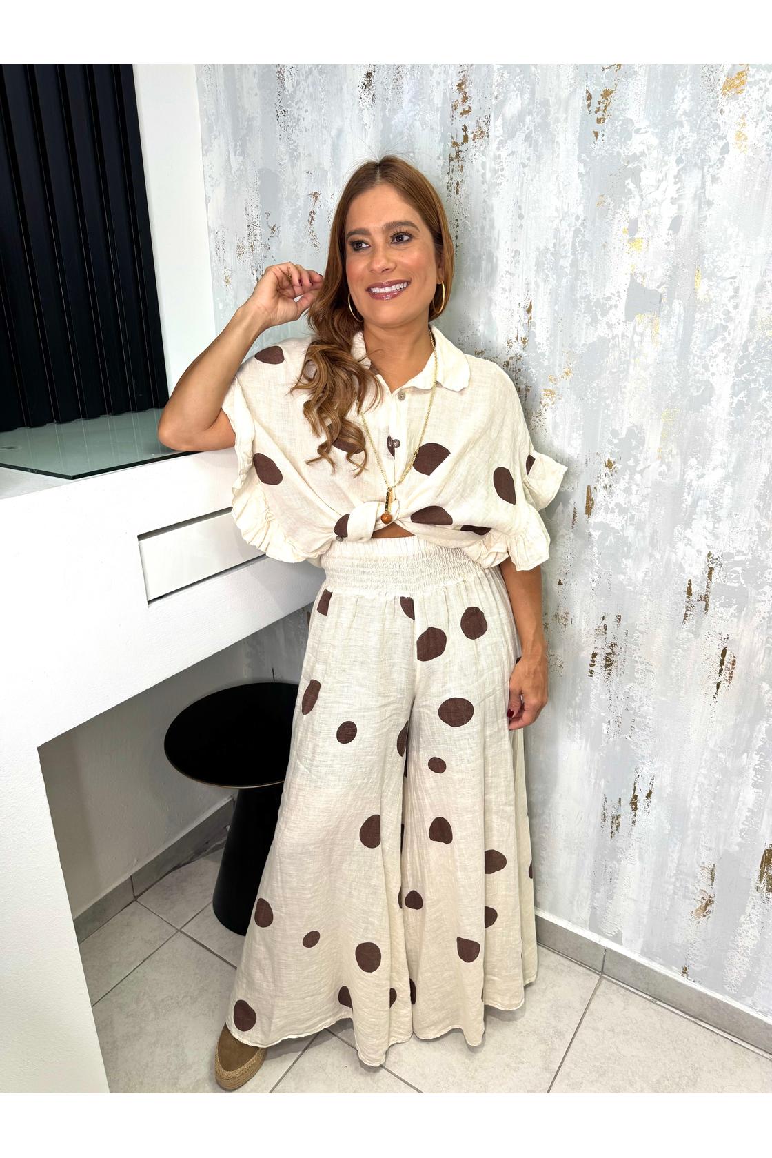 Linen Casaul Polka Dot Pants & Blouse Set