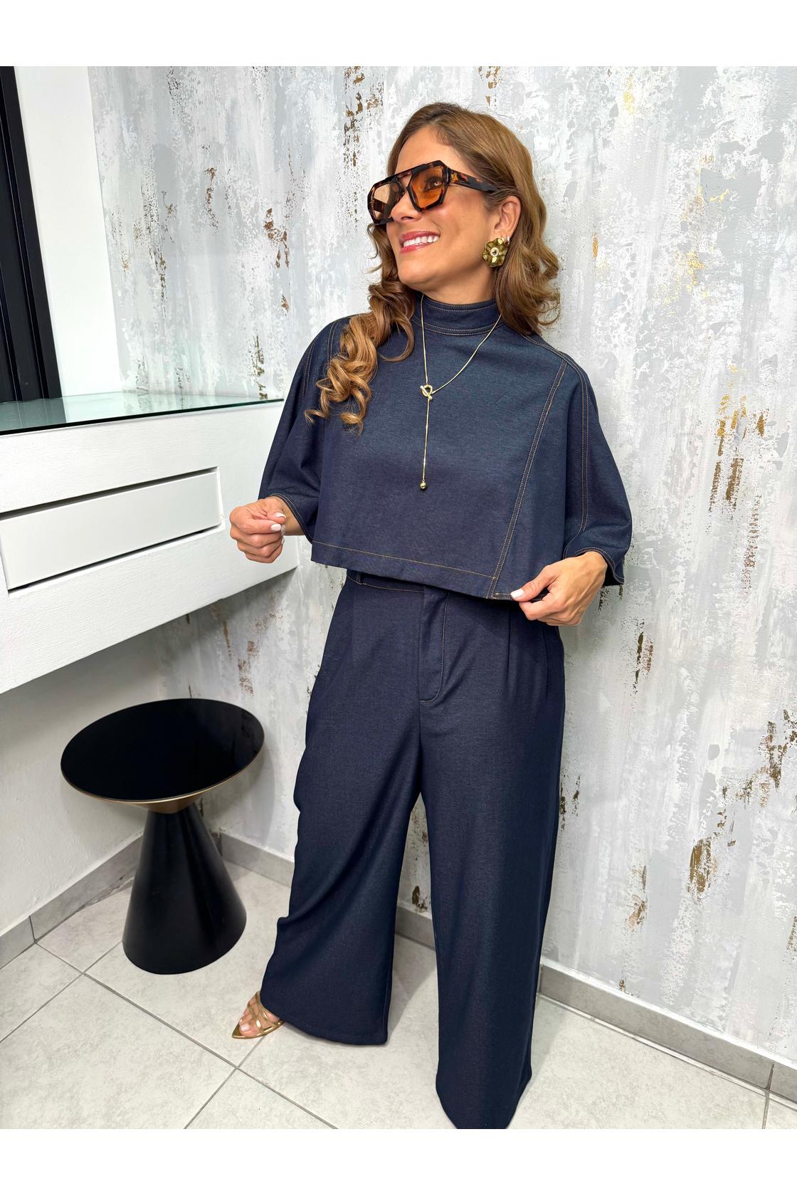 Set Top cape & pants High Waist Denim