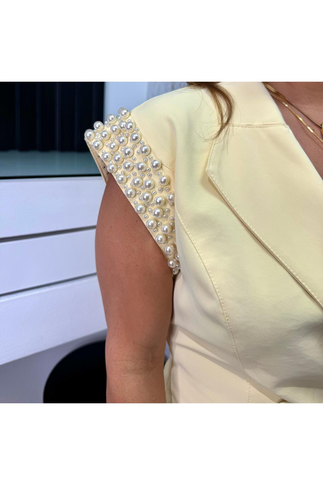 V-neck Pearl Sleeves Blazer