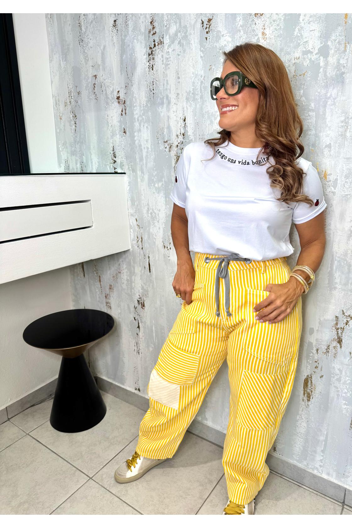 Wide-leg Striped Drawstring Pants