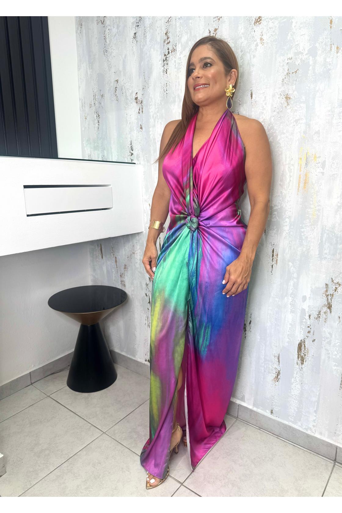 Multcolor Halter Dress
