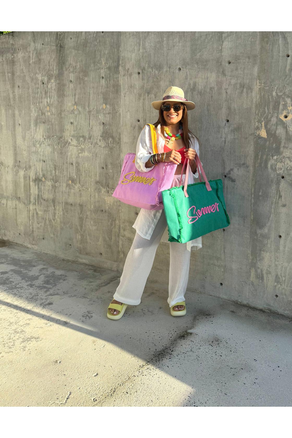 Summer Sewn Rope Letter Fringed Canvas Bag