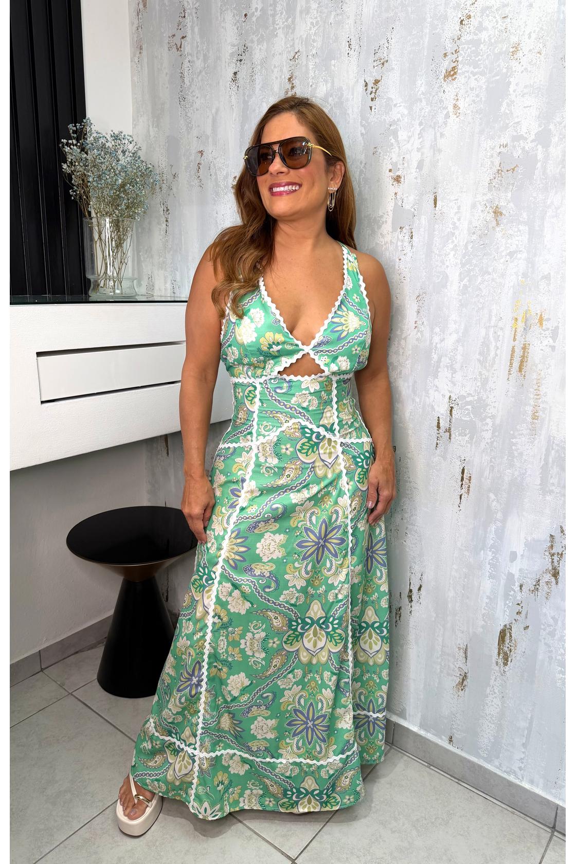 V Neck Cut Out Maxi Dress