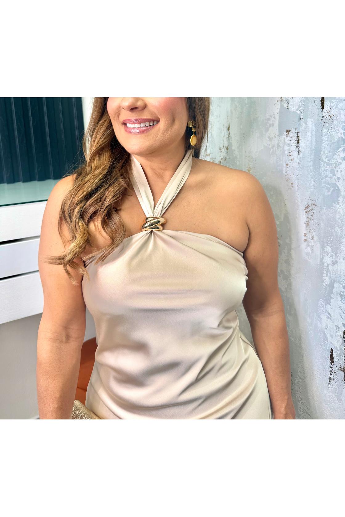 Elegant Satin Halter Maxi Dress