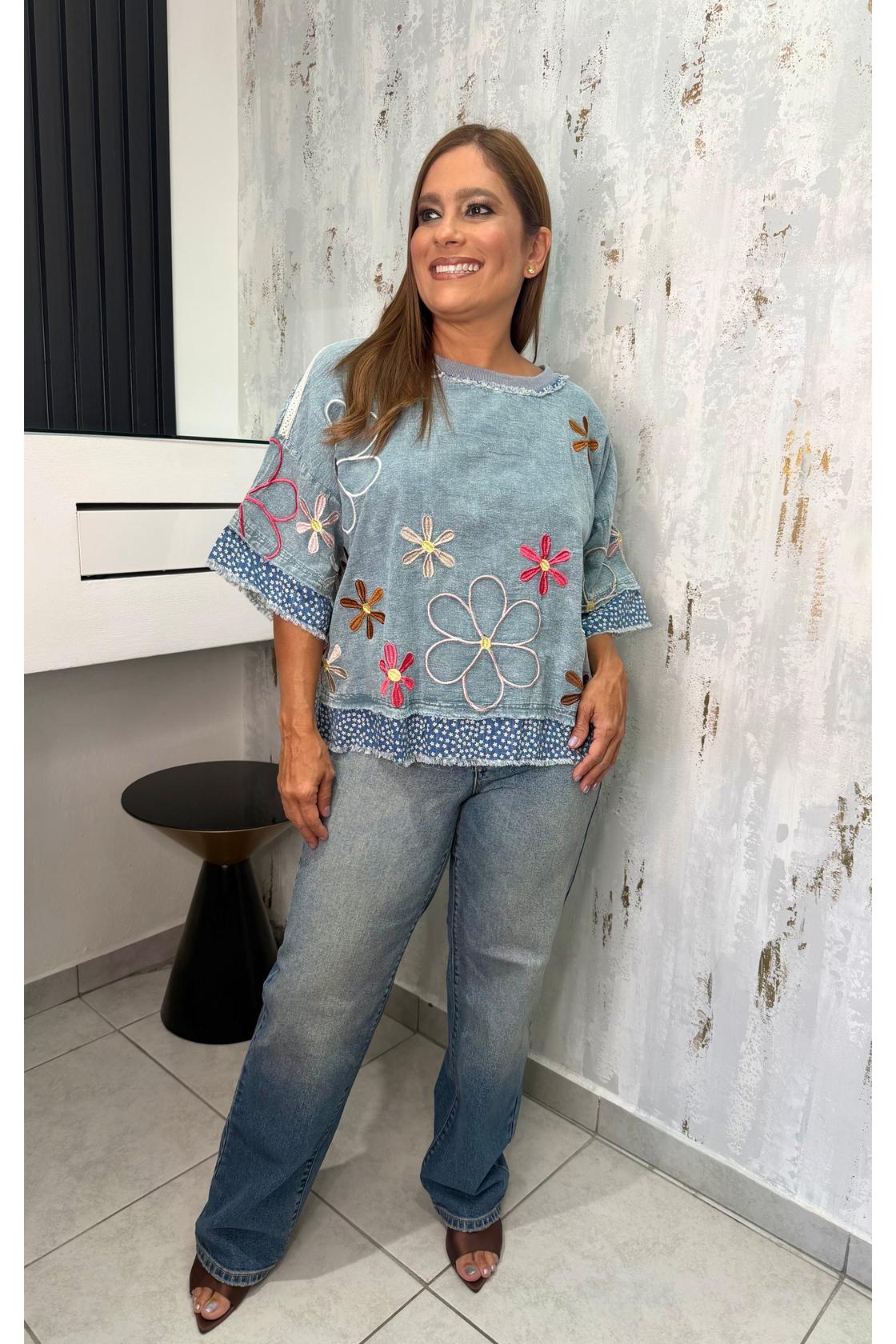 Print Patcwork Floral Print Blouse