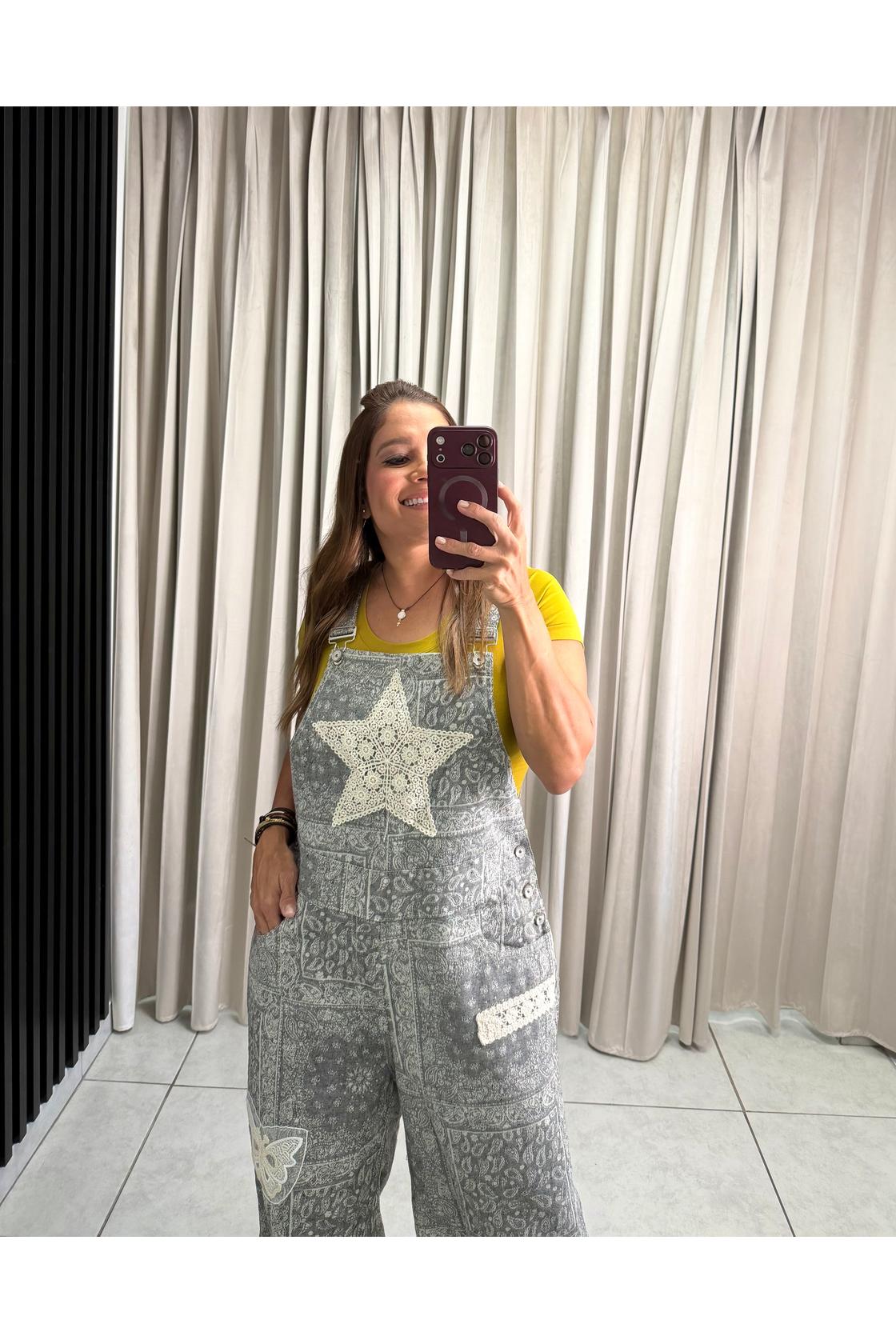 Paisley Print Wide-Leg Overalls