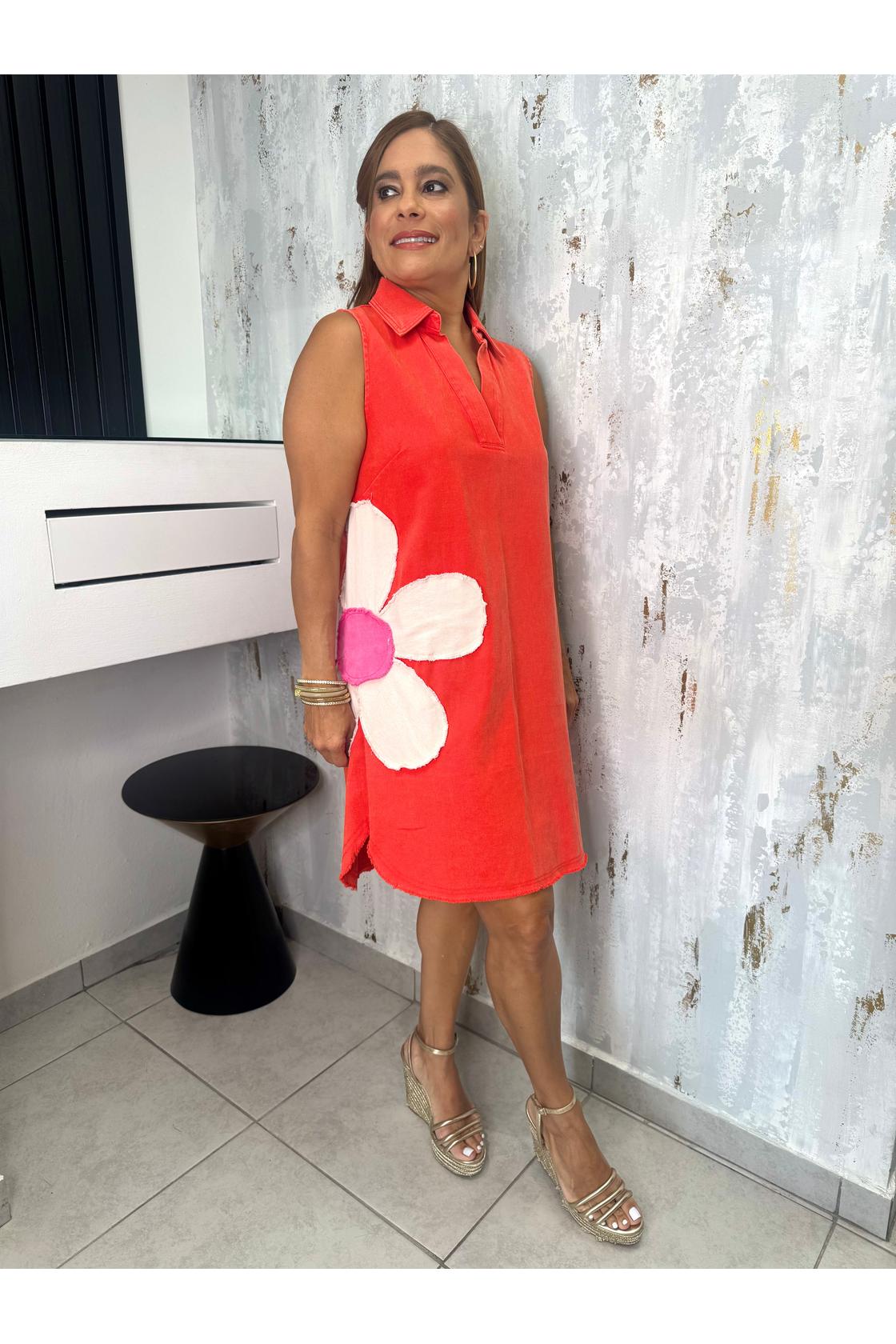 Flower Patch Sleeveless Collar Dress