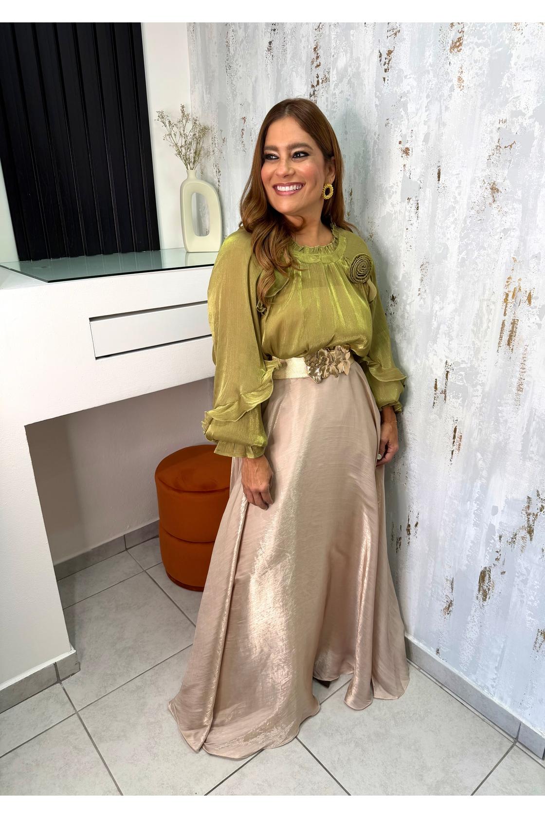 Golden Olive Satin Blouse