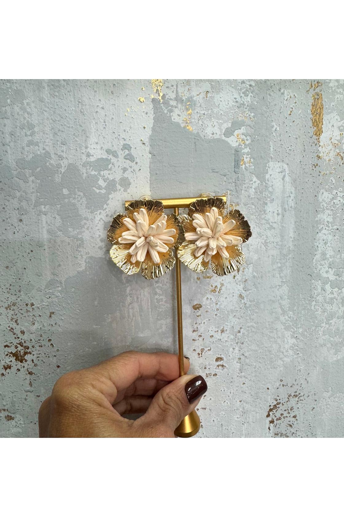 Gold Textured Floral Statement Earrings