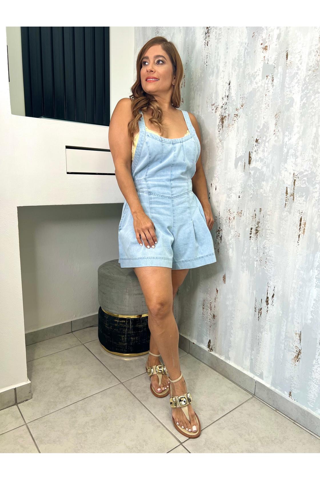 Micaela Romper Denim Washed