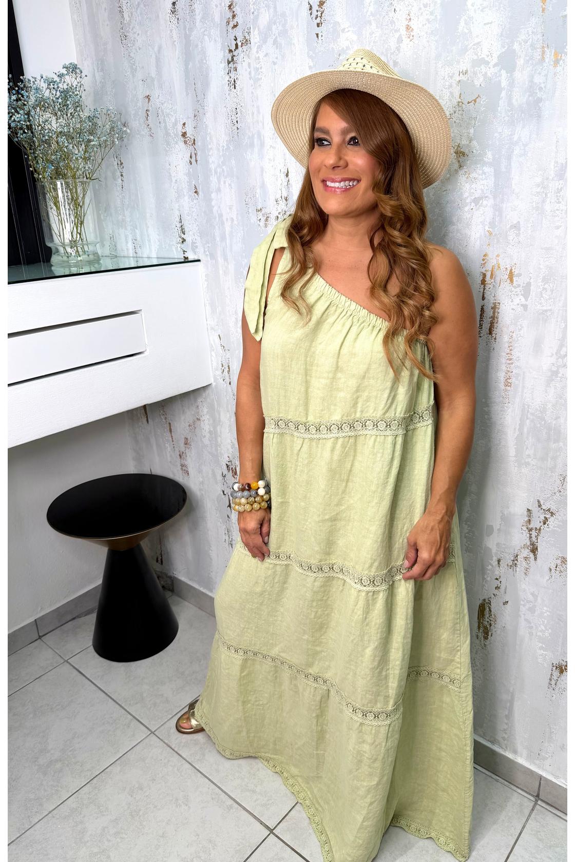 Linen One Shoulder Maxi Dress