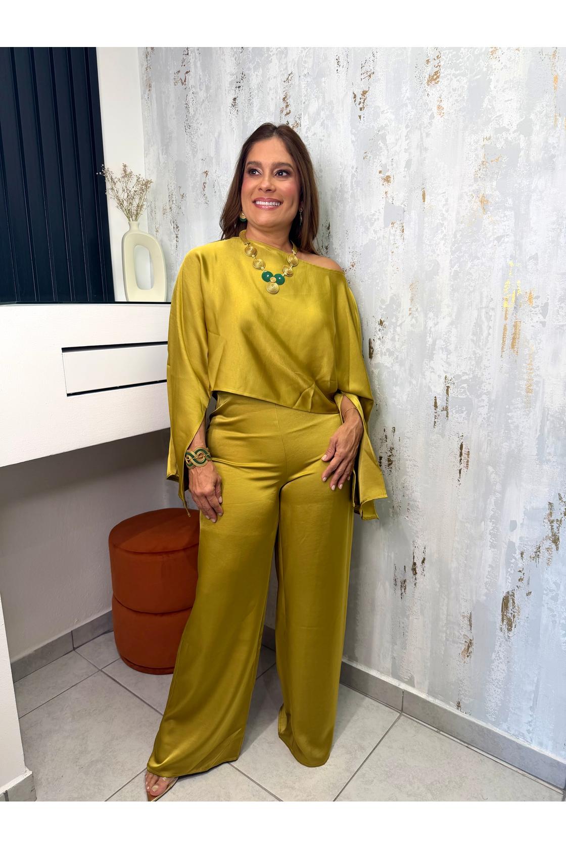 Elegant Satin Wide-Leg Pants Set