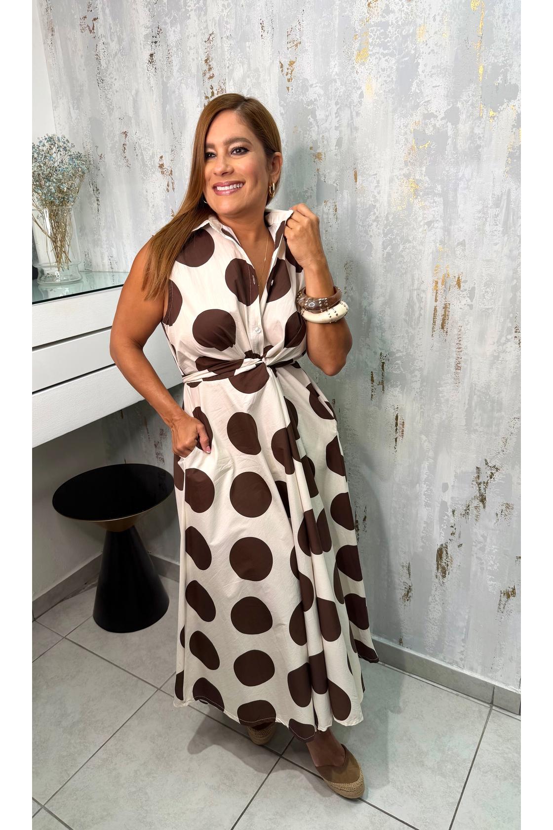 Button Polka Dots Midi Dress
