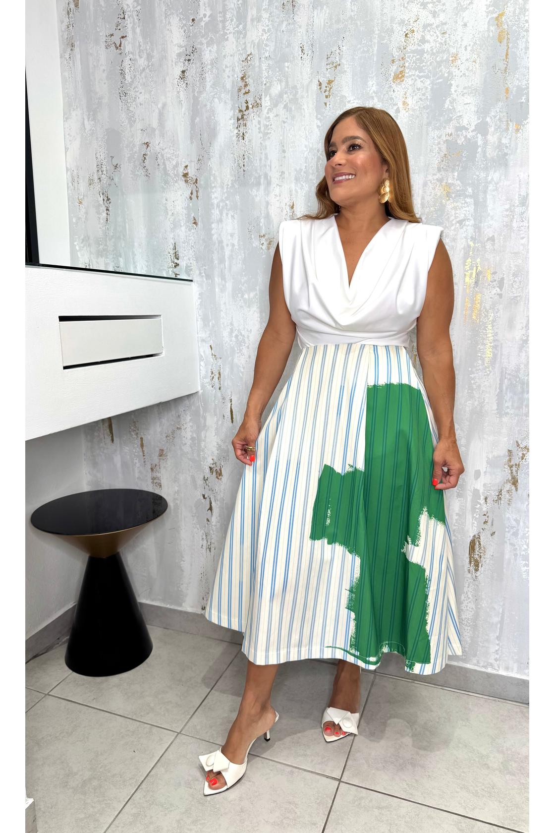 Stripe Printed A Line Skirt