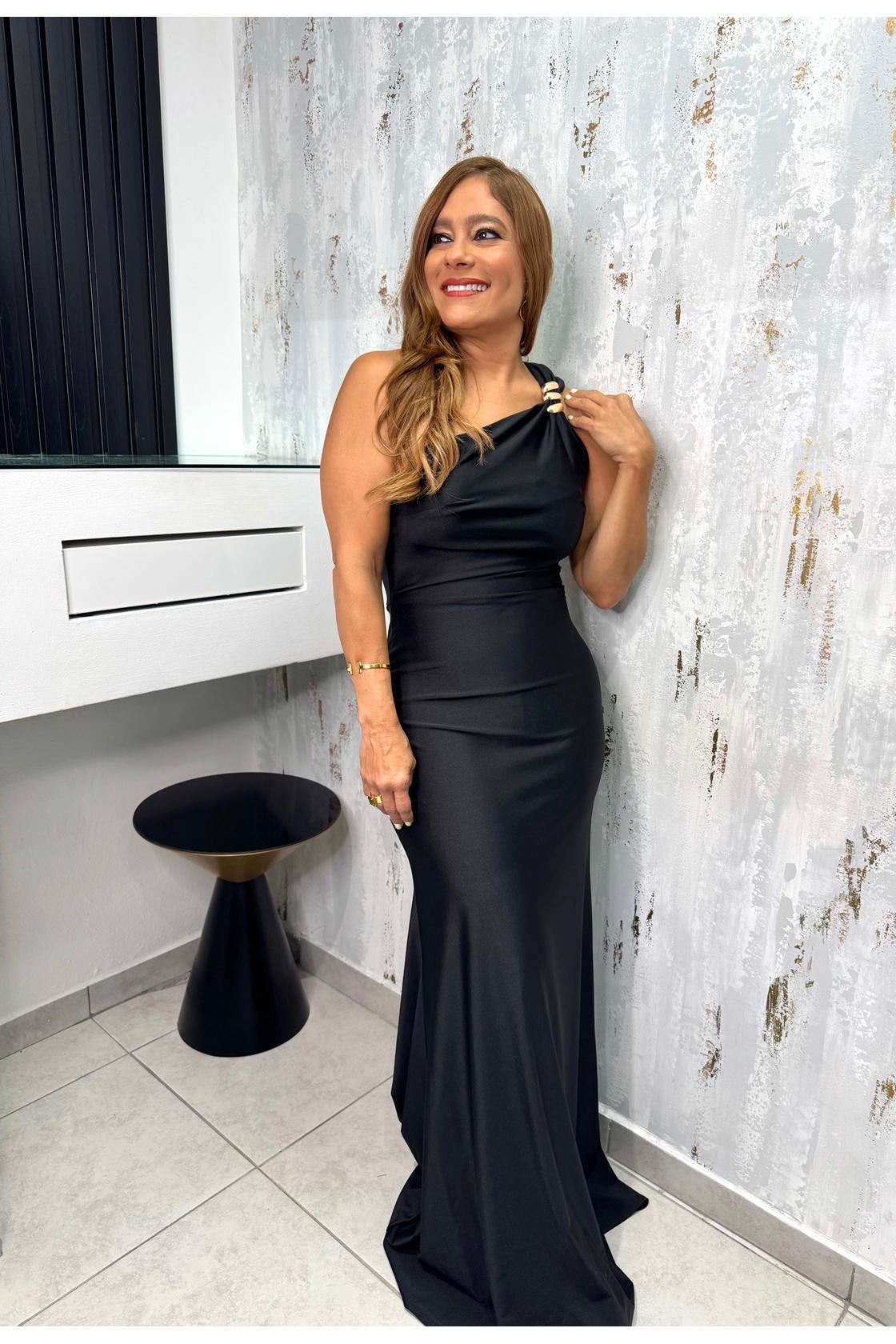 Asymmetric Shoulder Maxi Dress