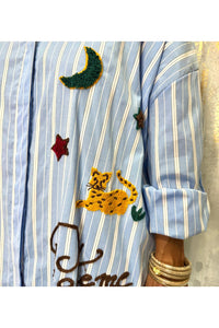 Oversize Button With different patch print Maxi Dress