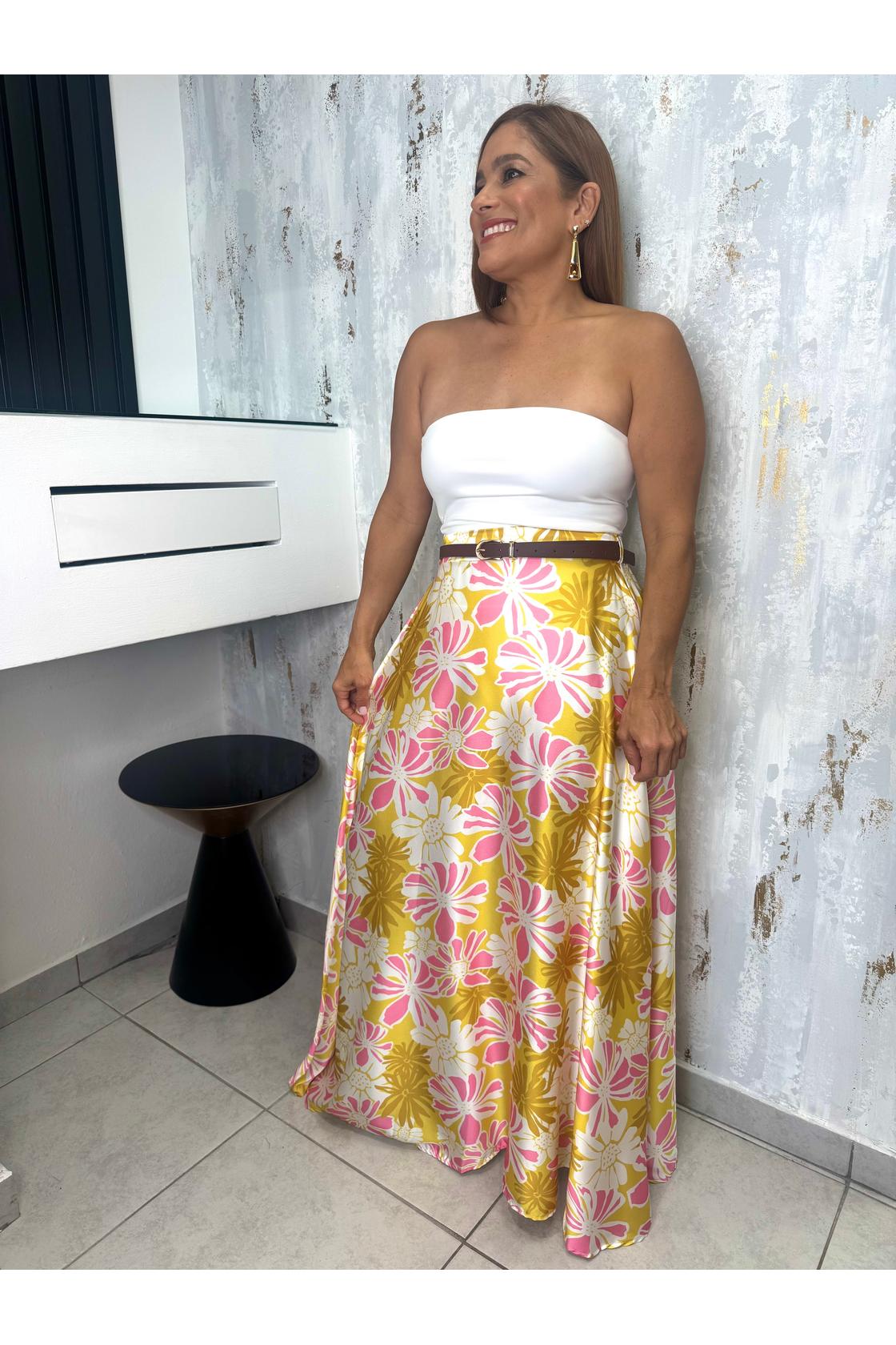 Floral Print Satin Maxi Skirt