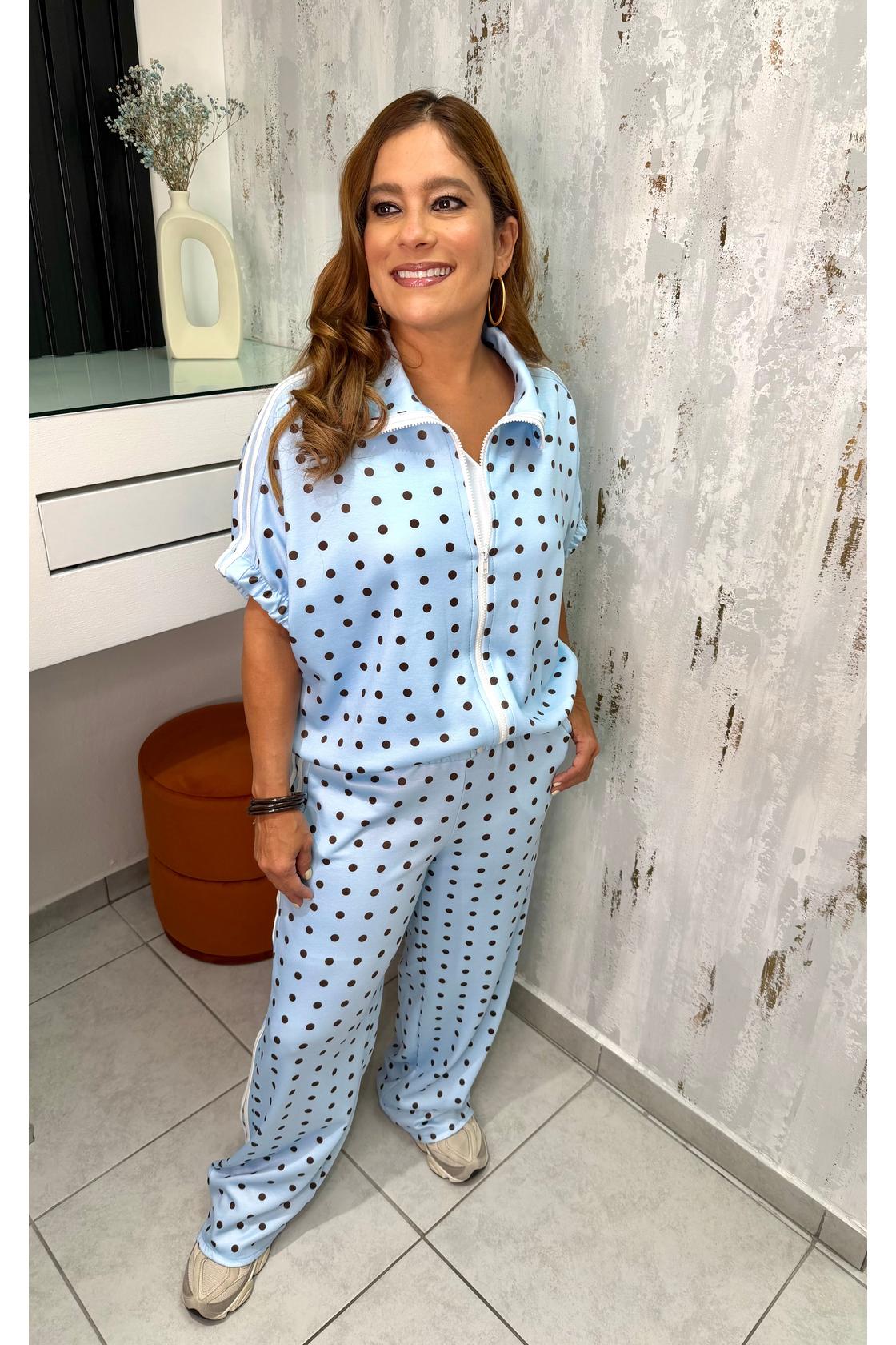 Polka dot Zip Up Vest & Wide Leg Set