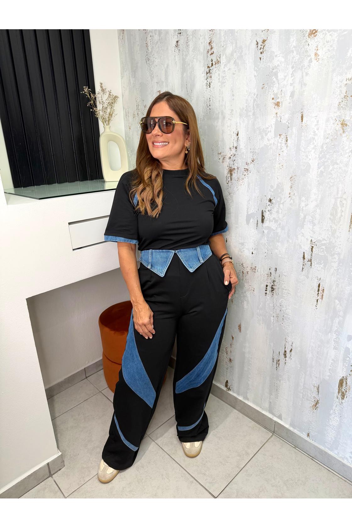 Denim Accent Two-Piece Set