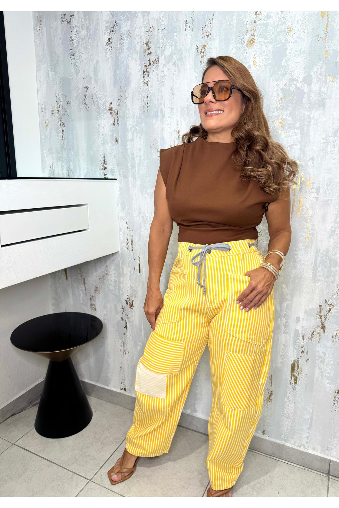 Wide-leg Striped Drawstring Pants