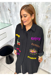 Oversize Button With different patch print Maxi Dress
