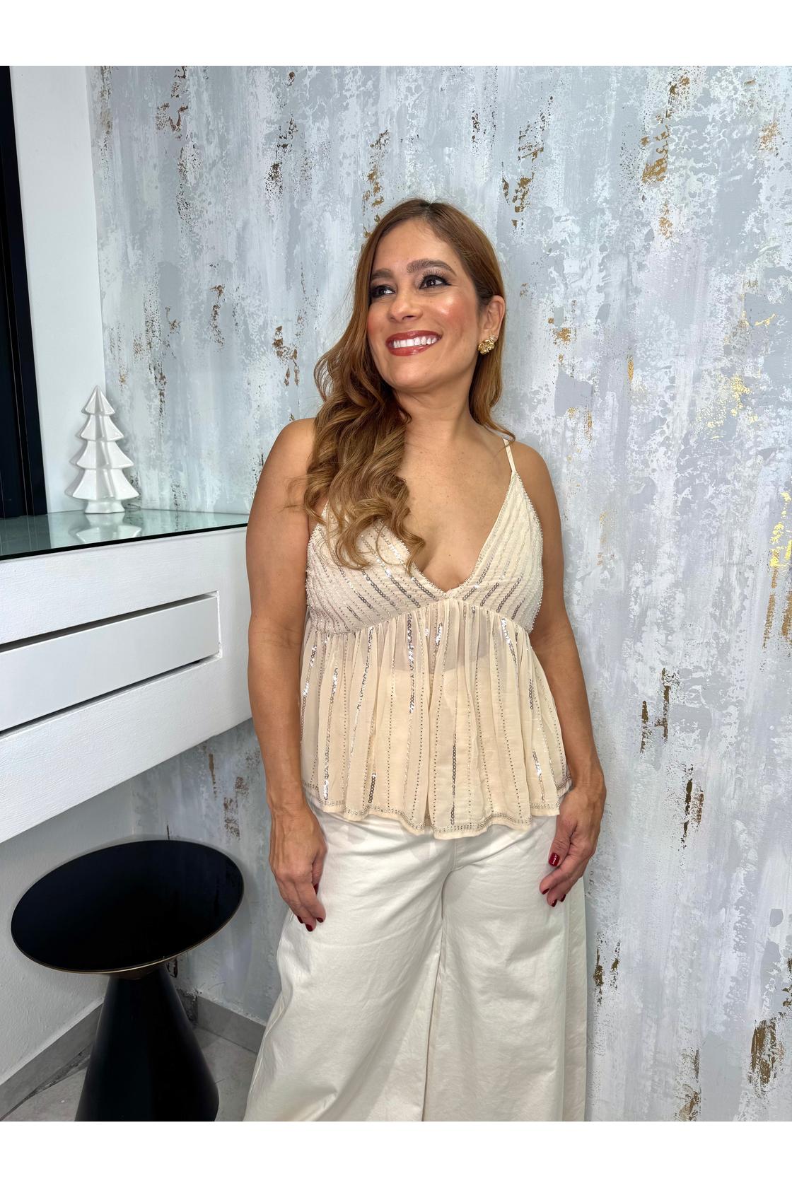 Sequin Rope Strap Peplum Top