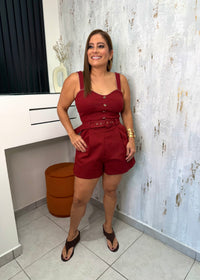Burgundy Belted Romper