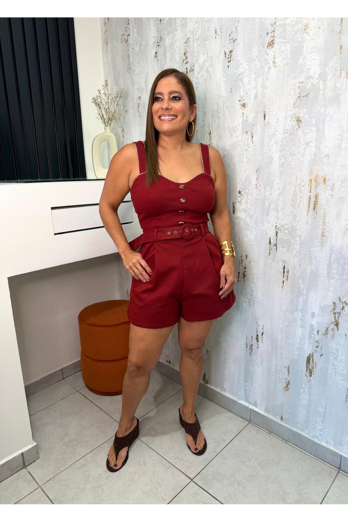 Burgundy Belted Romper