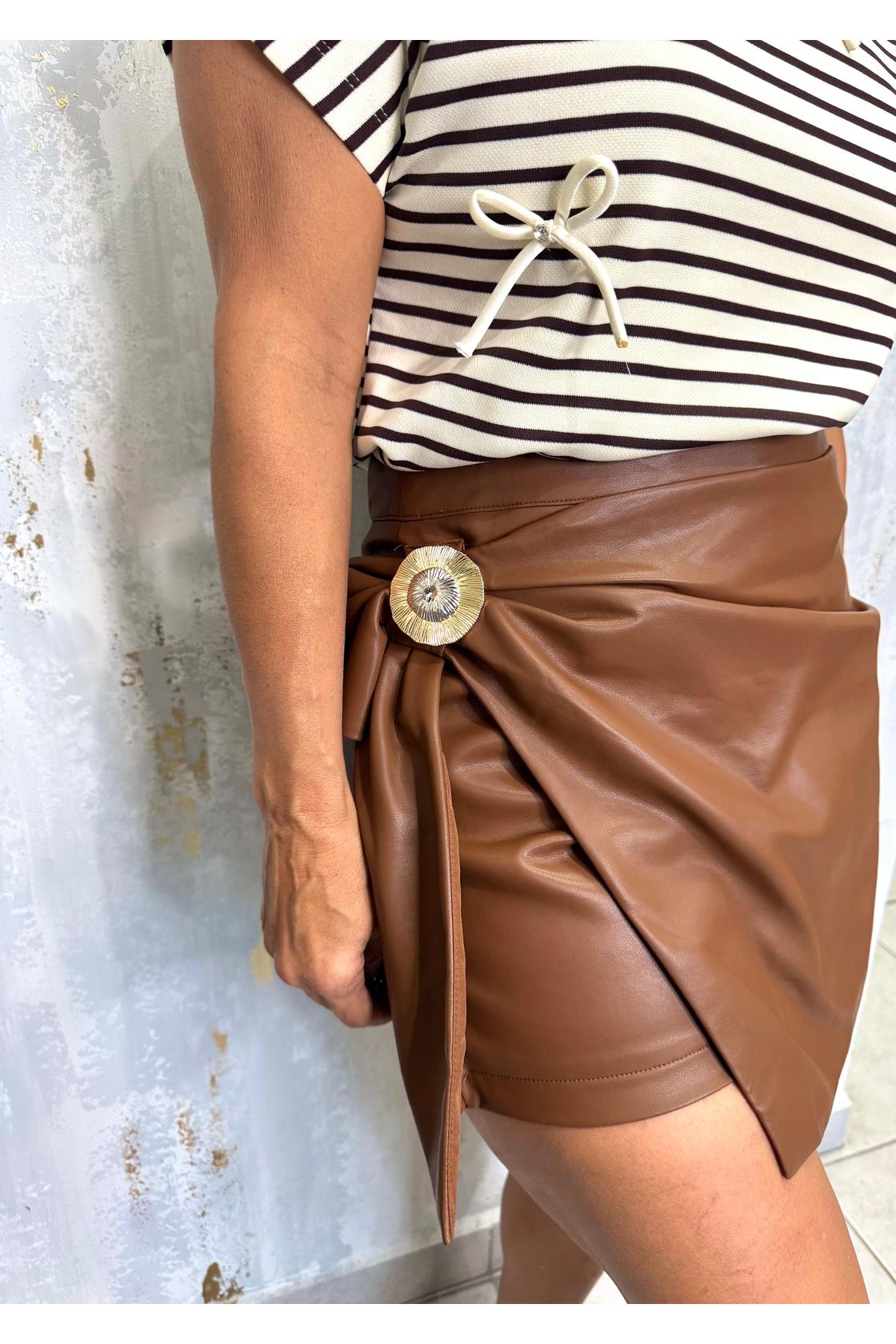 Medal Wrap Mini Skort Leather