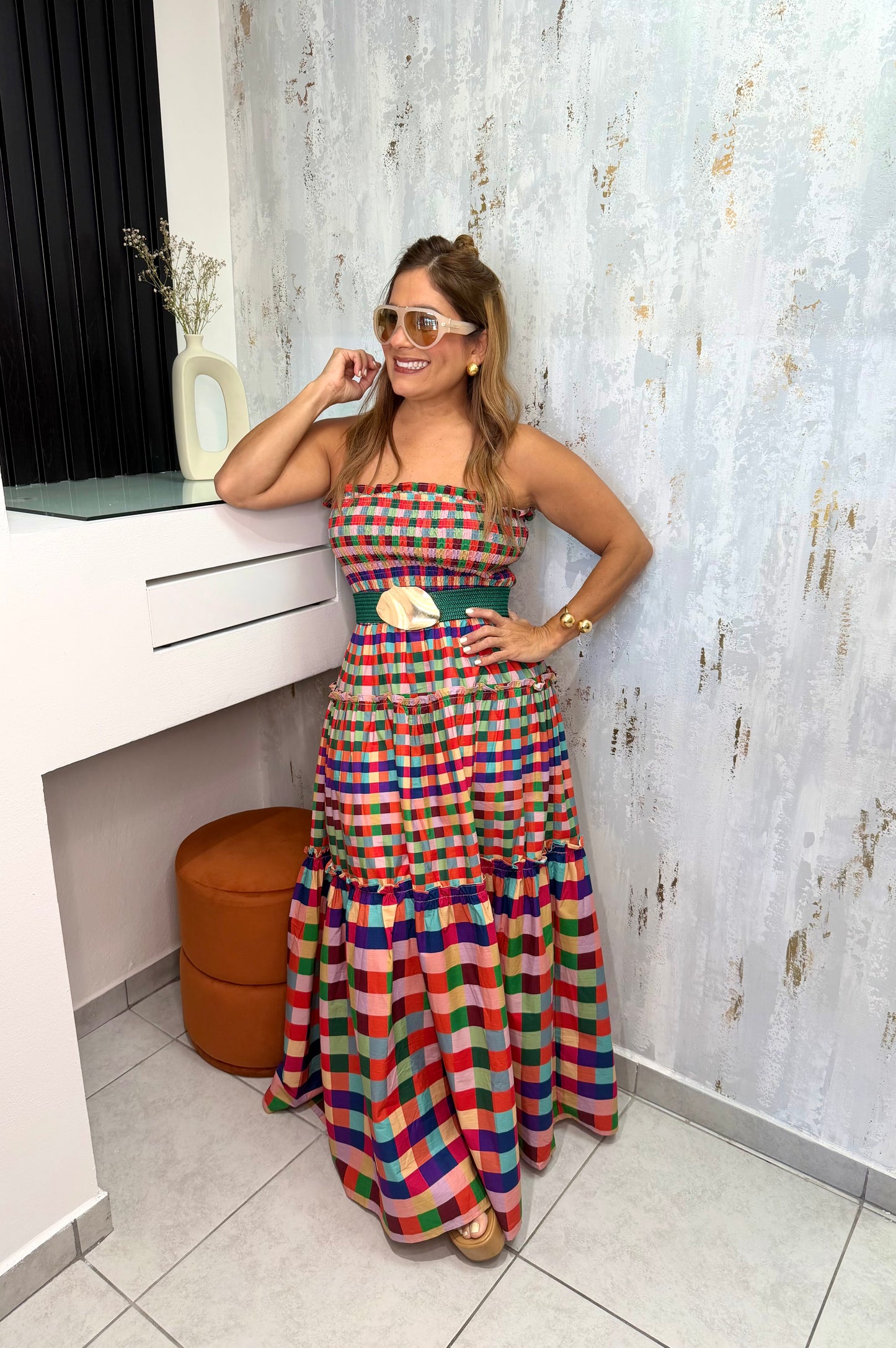 Colorful Check Maxi Dress