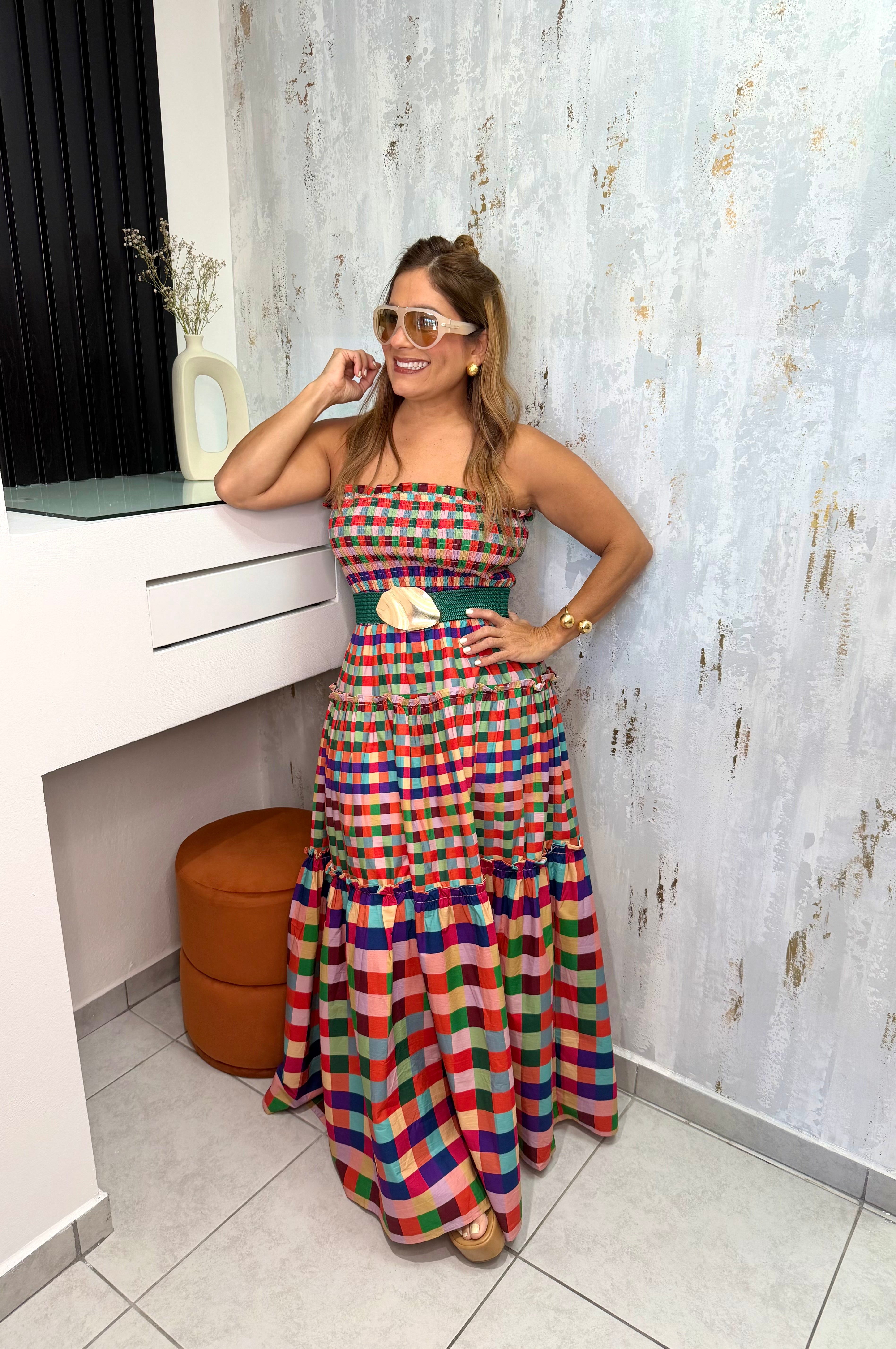 Colorful Check Maxi Dress