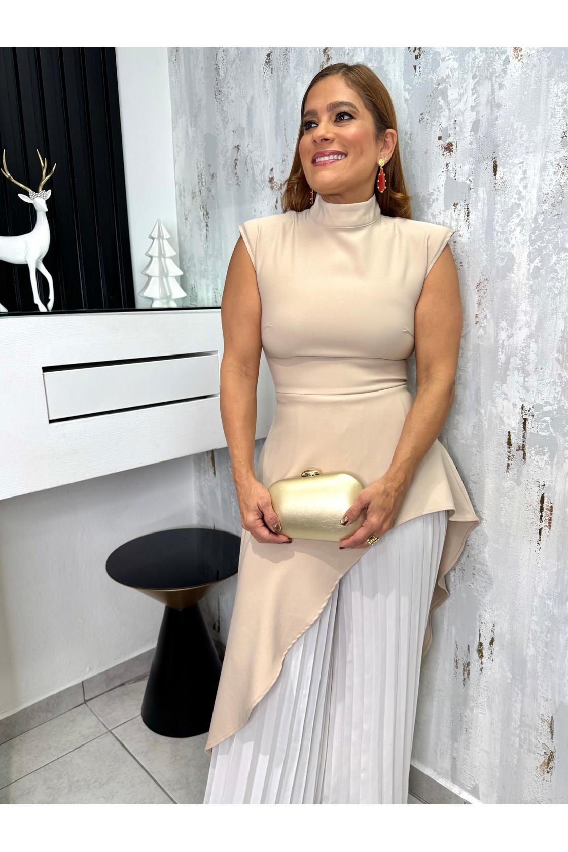 Solid High Low Blouse & Pants Set