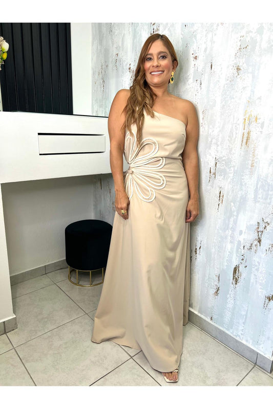 One Shoulder Flower  Maxi Dress