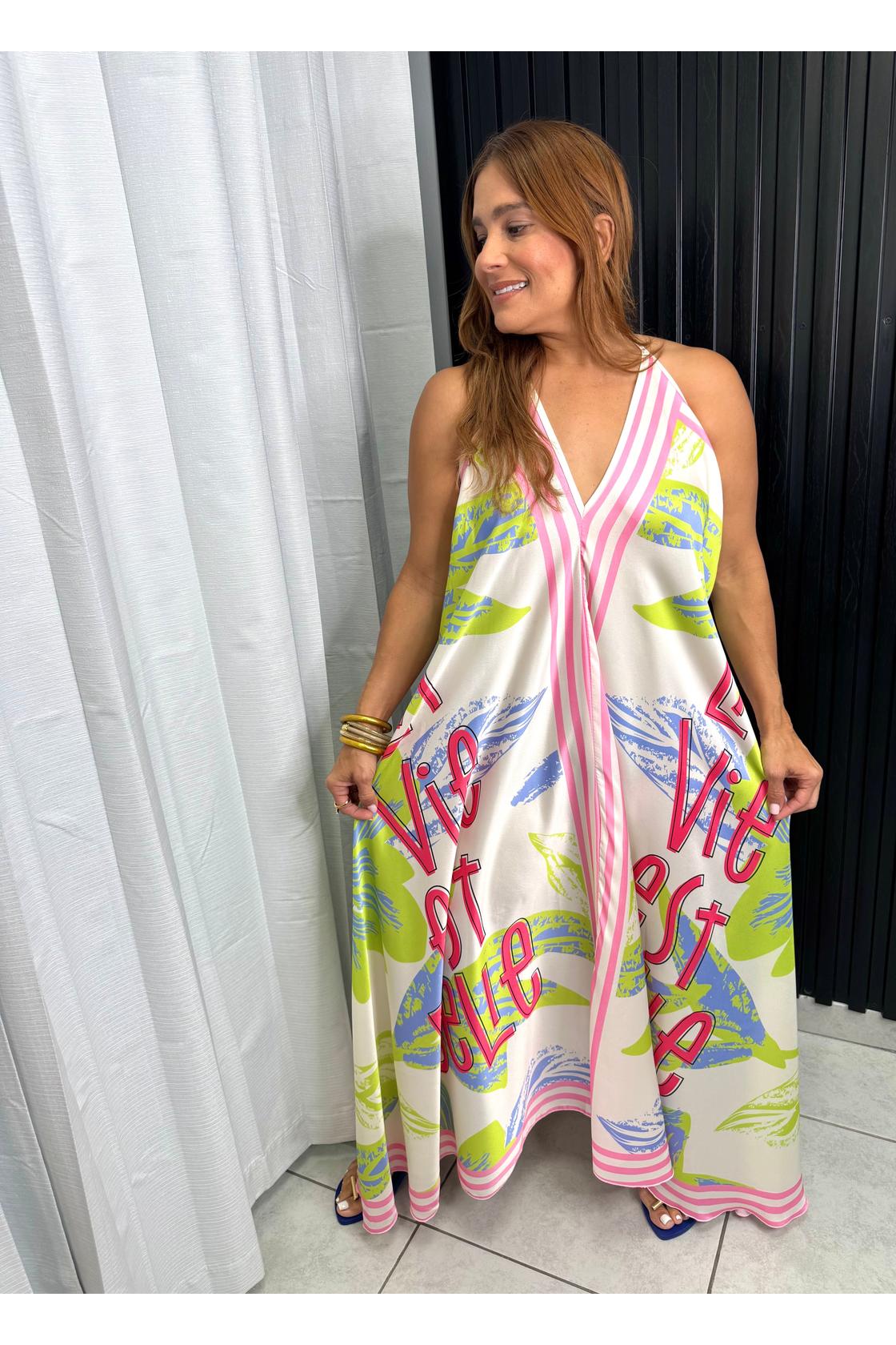Grecia V Neck Satin Spaghetti Strap Maxi Dress