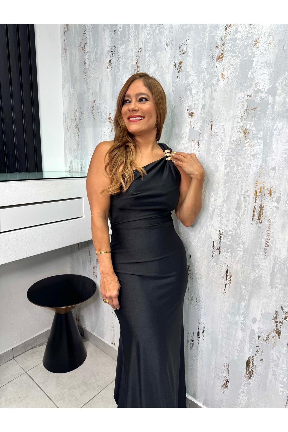 Asymmetric Shoulder Maxi Dress