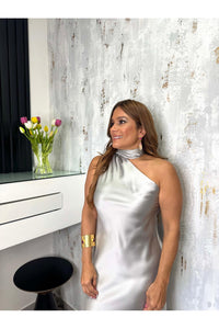 One Shoulder Satin Midi Dress W Scarf