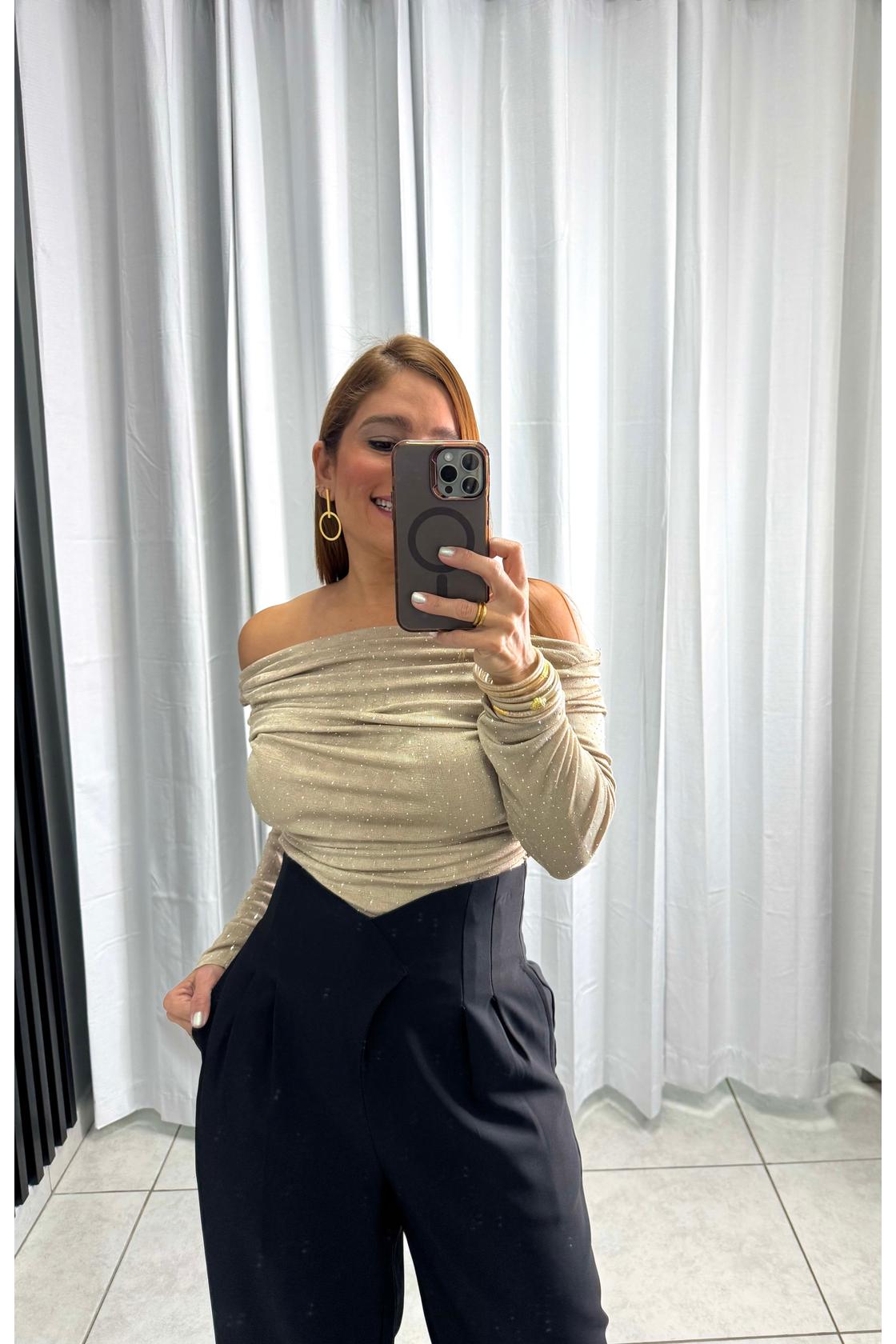 Off Shoulder With Stone Blouse