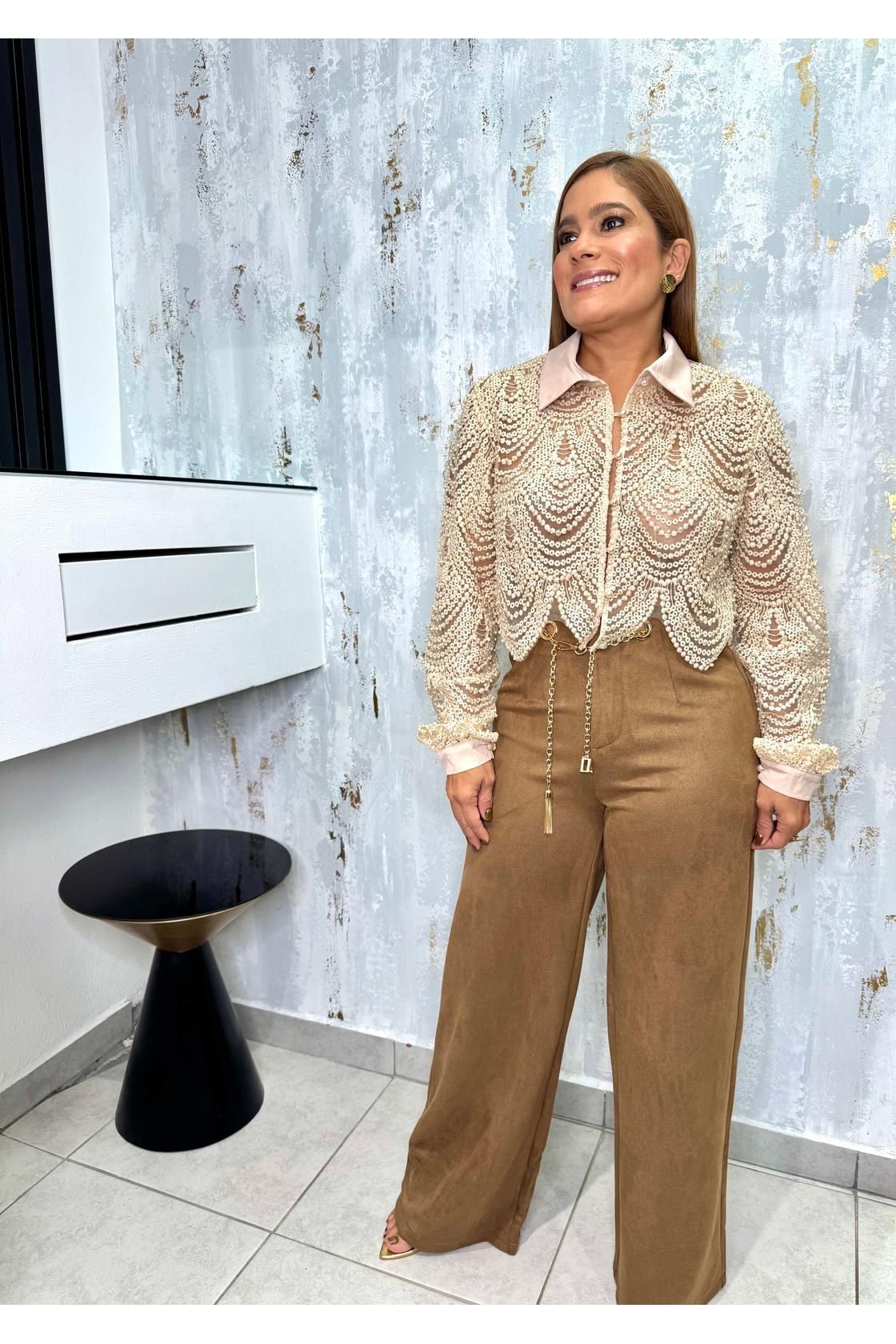 Faux Suede Flare Pants High Waist