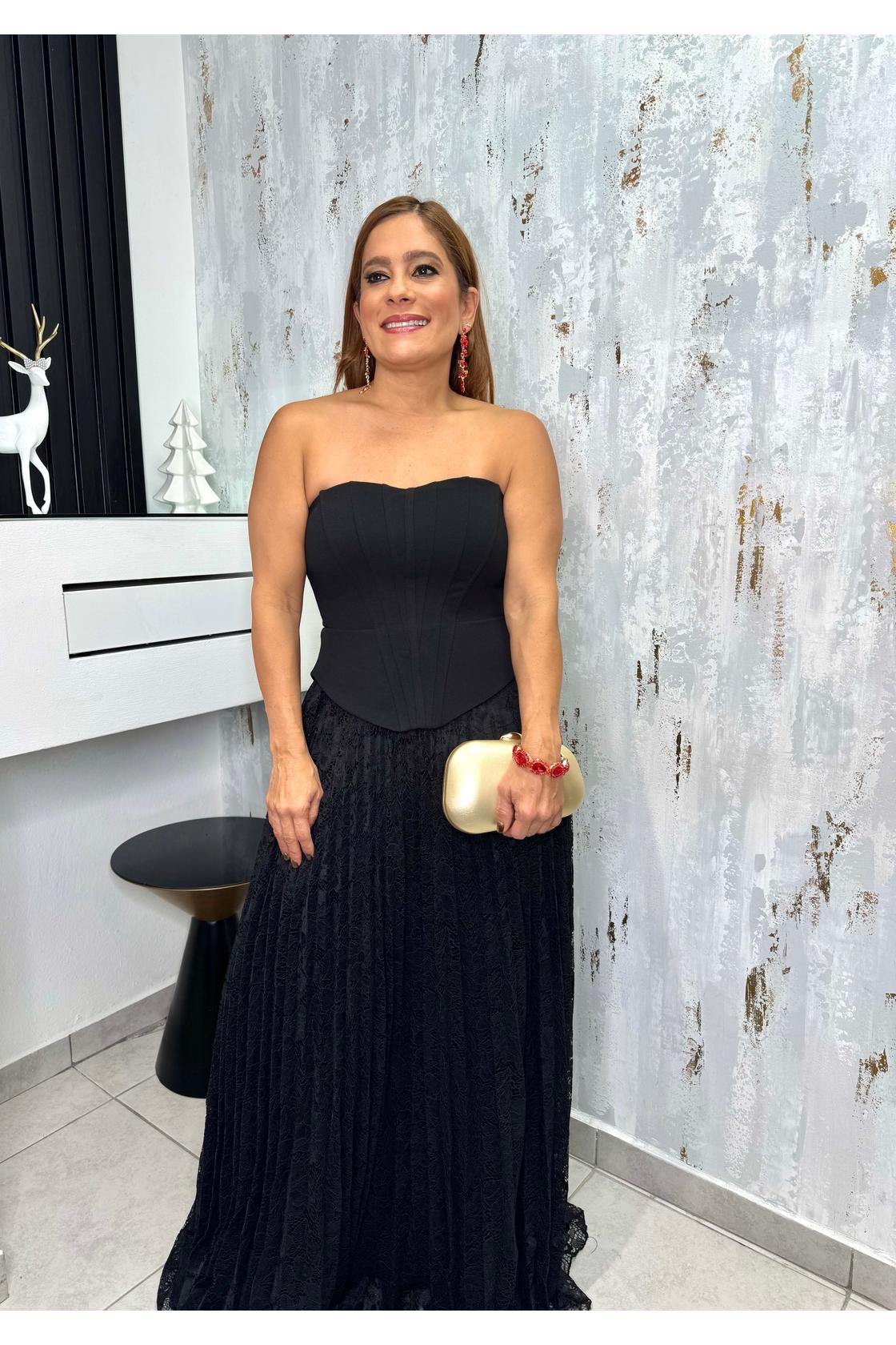 Strapless Corset Lace-up Peplum Maxi Dress