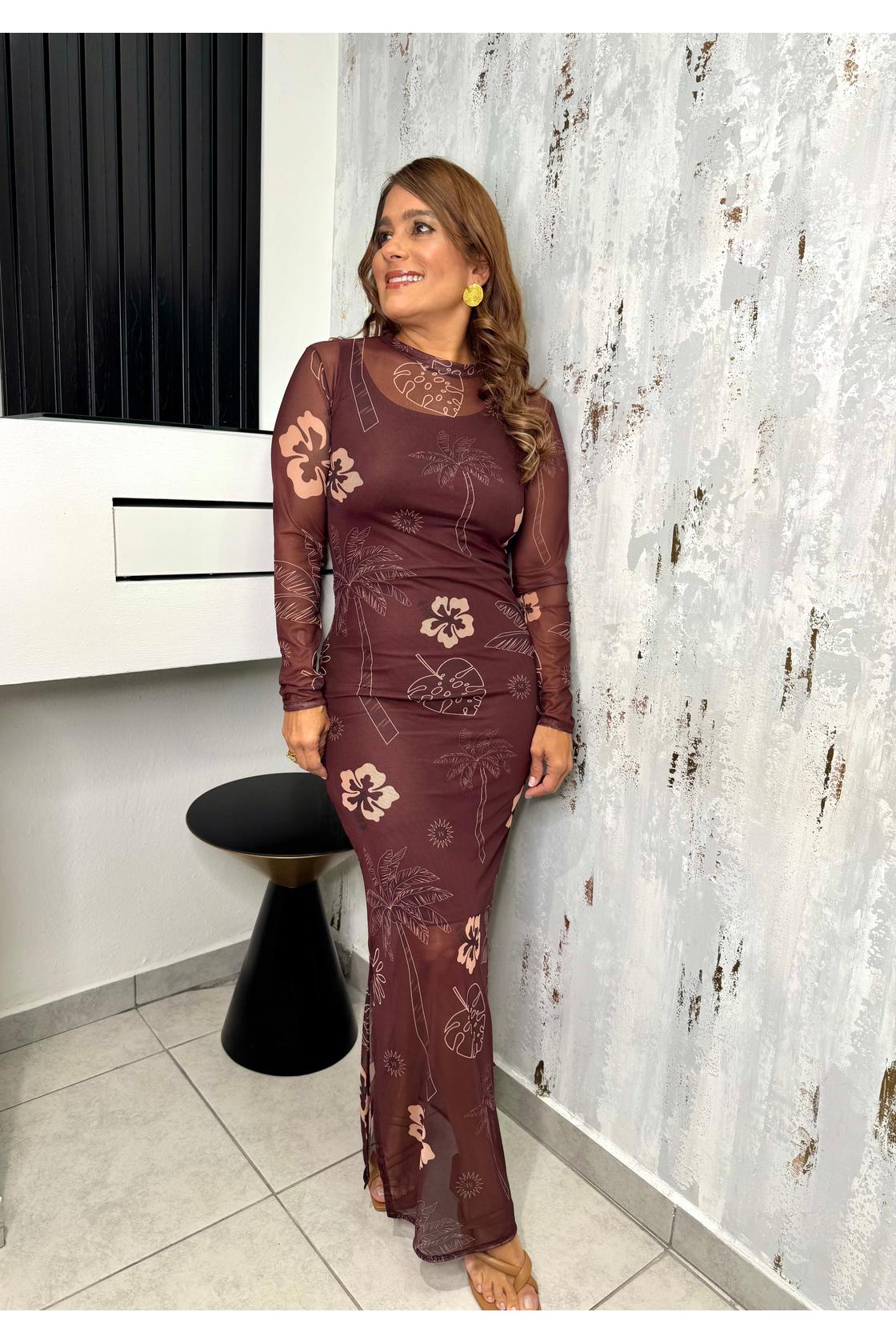 Leaves Mesh Maxi Dress