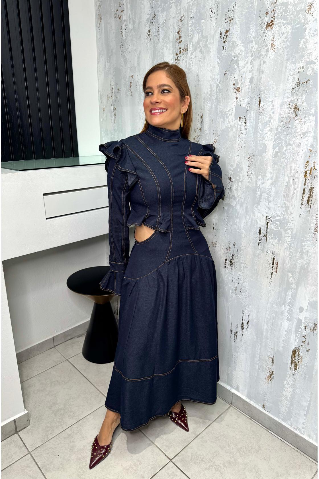 Denim Cut Out Maxi Dress